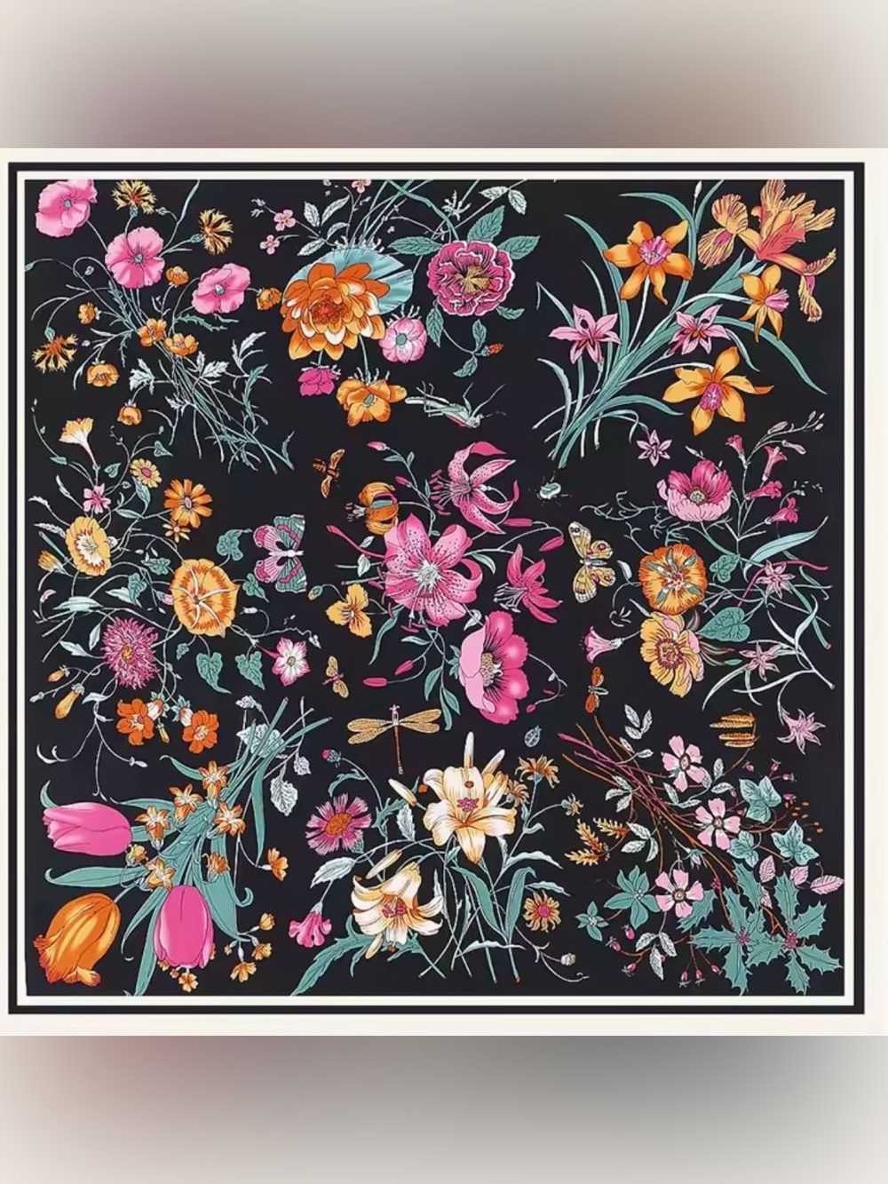 Floral Black Cotton Bedding Duvet Cover - Pink & Orange Flower Print 130 cm